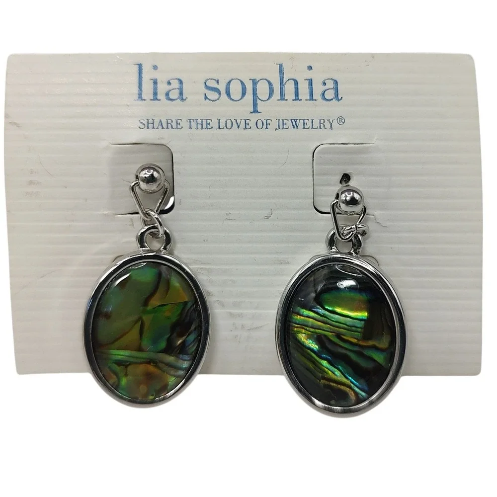 New Lia Sophia Turnover Silver Tone Genuine Abalone Earrings Reversible One Inch